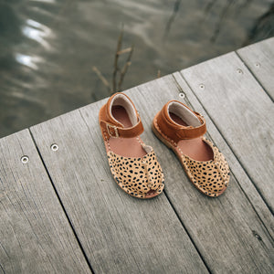 girls leather espadrille shoes in tan and camel spot
